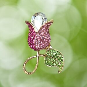 Pink Crystal Tulip Flower Brooch